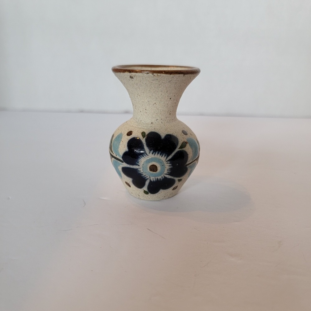 Tonala Mexican Pottery Vase 4" Floral Flowers Small